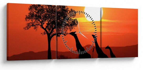Slika žirafa u zalasku sunca (sa satom) (90x30 cm)