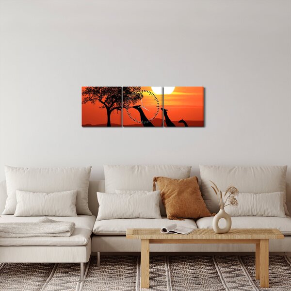 Slika žirafa u zalasku sunca (sa satom) (90x30 cm)