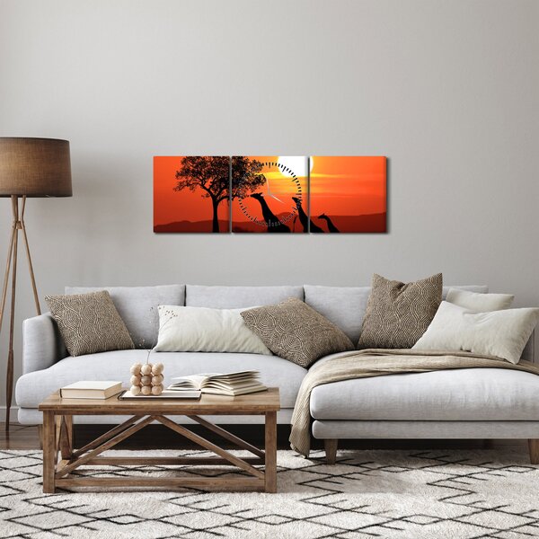 Slika žirafa u zalasku sunca (sa satom) (90x30 cm)