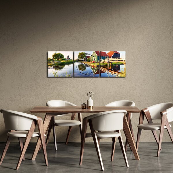 Slika nizozemskih vjetrenjača (sa satom) (90x30 cm)