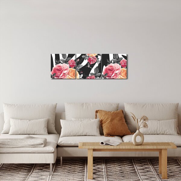Slika procvjetalih ruža (sa satom) (90x30 cm)