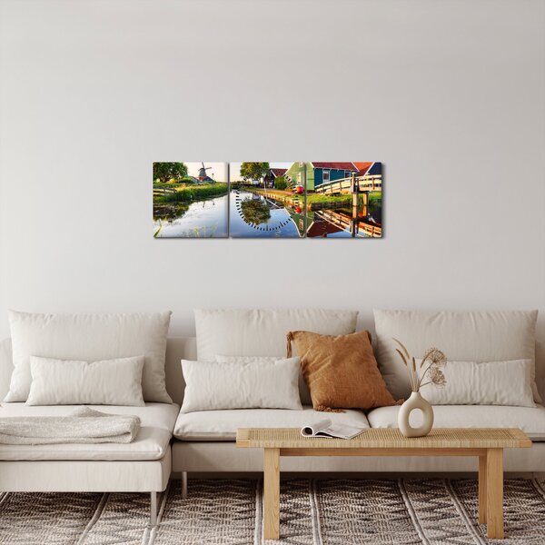 Slika nizozemskih vjetrenjača (sa satom) (90x30 cm)