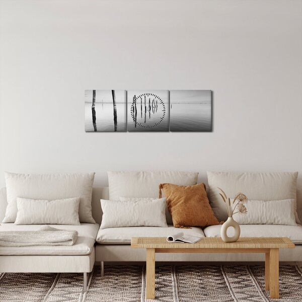 Slika crno-bijele vodene površine (sa satom) (90x30 cm)