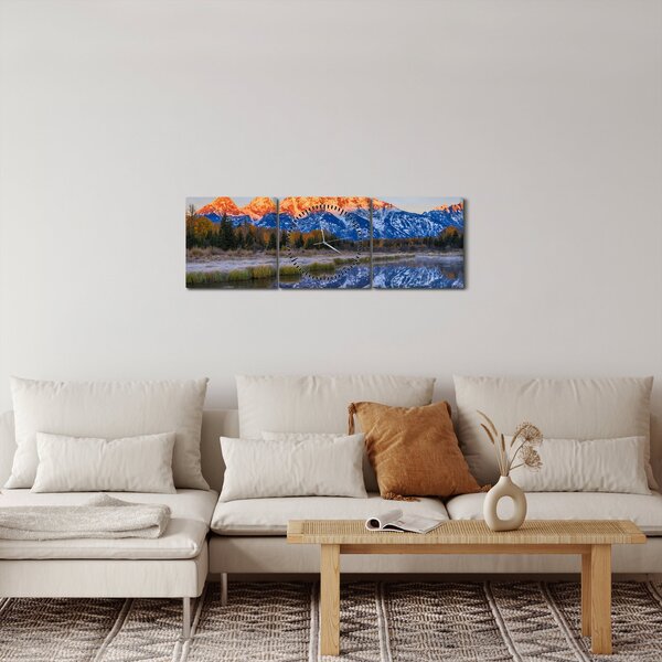 Slika snježnih planinskih vrhova (sa satom) (90x30 cm)