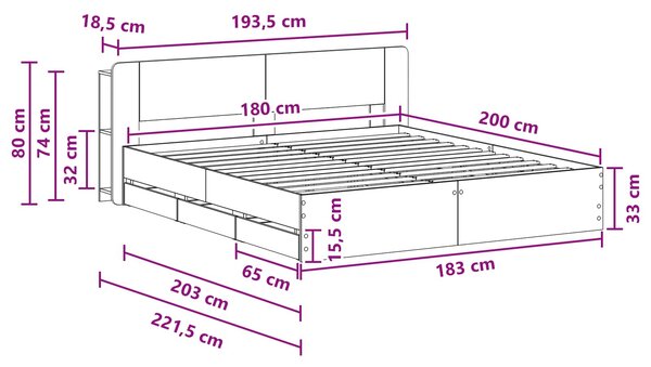 Okvir kreveta s pohranom Crna 180 x 200 cm Konstruirano drvo - Crna / 180 x 200 cm