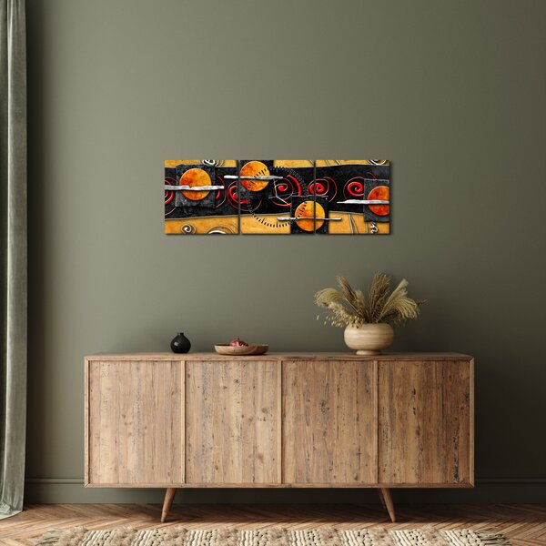 Slika apstrakcije - Planeti (sa satom) (90x30 cm)