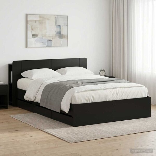 Okvir kreveta s pohranom Crna 150 x 200 cm Konstruirano drvo - Crna / 150 x 200 cm