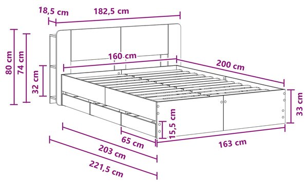 Okvir kreveta s pohranom Crna 160 x 200 cm Konstruirano drvo - Crna / 160 x 200 cm