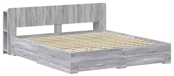 Okvir kreveta s pohranom s uzglavljem Siva Sonoma 200 x 200 cm - Siva / 200 x 200 cm