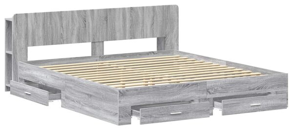 Okvir kreveta s pohranom s uzglavljem Siva Sonoma 200 x 200 cm - Siva / 200 x 200 cm