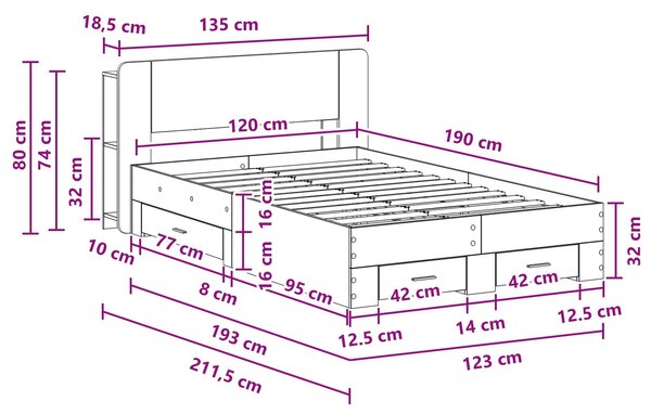 Okvir kreveta s pohranom s uzglavljem Siva Sonoma 120 x 190 cm - Siva / 120 x 190 cm