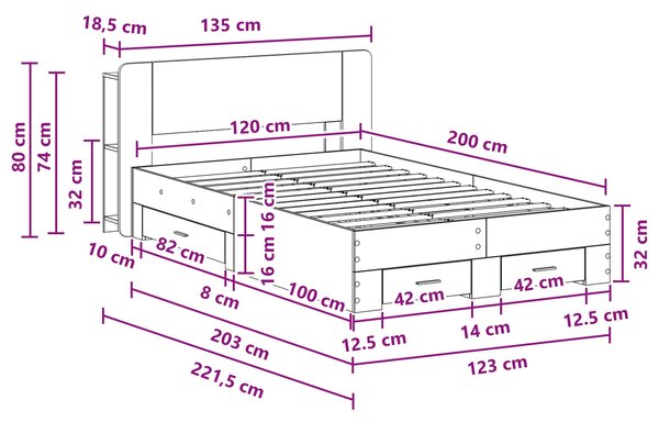 Okvir kreveta s pohranom s uzglavljem Hrast sonoma 120 x 200 cm - Smeđa / 120 x 200 cm