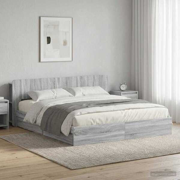 Okvir kreveta s pohranom s ladicama Siva Sonoma 200 x 200 cm - Siva / 200 x 200 cm