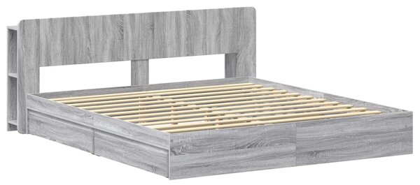 Okvir kreveta s pohranom s ladicama Siva Sonoma 200 x 200 cm - Siva / 200 x 200 cm