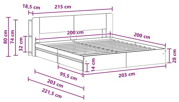 Okvir kreveta s pohranom s ladicama Betonska siva 200 x 200 cm - Siva / 200 x 200 cm