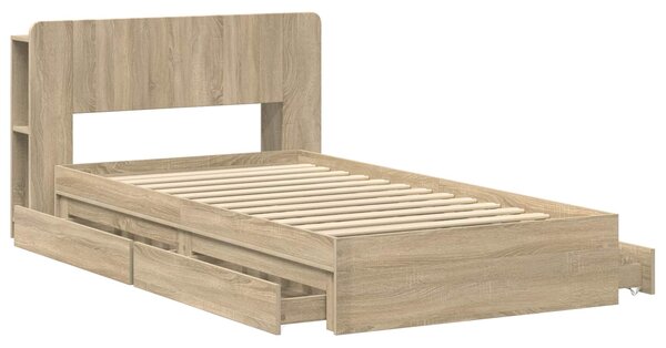 Okvir kreveta s pohranom s ladicama Hrast sonoma 75 x 190 cm - Smeđa / 75 x 190 cm