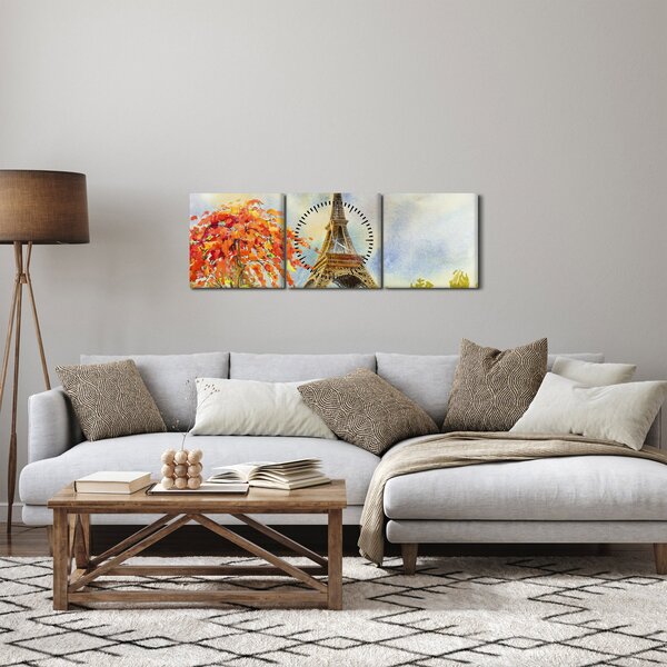 Slikana slika Eiffelovog tornja (sa satom) (90x30 cm)