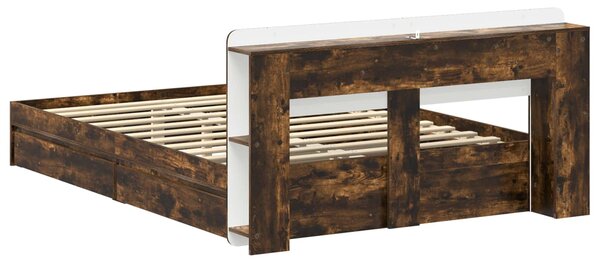Okvir kreveta s pohranom s ladicama Dimljeni hrast 135 x 190 cm - Smeđa / 135 x 190 cm
