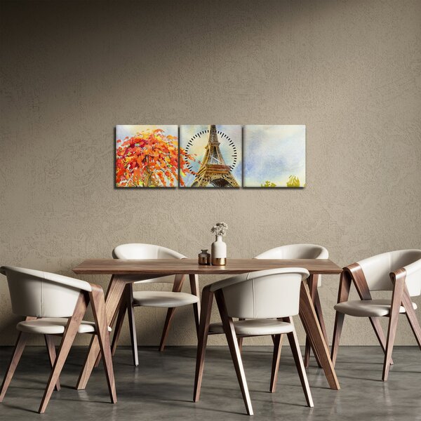 Slikana slika Eiffelovog tornja (sa satom) (90x30 cm)