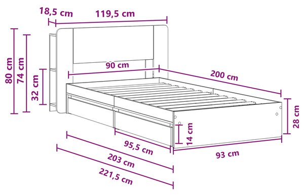 Okvir kreveta s pohranom s ladicama Dimljeni hrast 90 x 200 cm - Smeđa / 90 x 200 cm