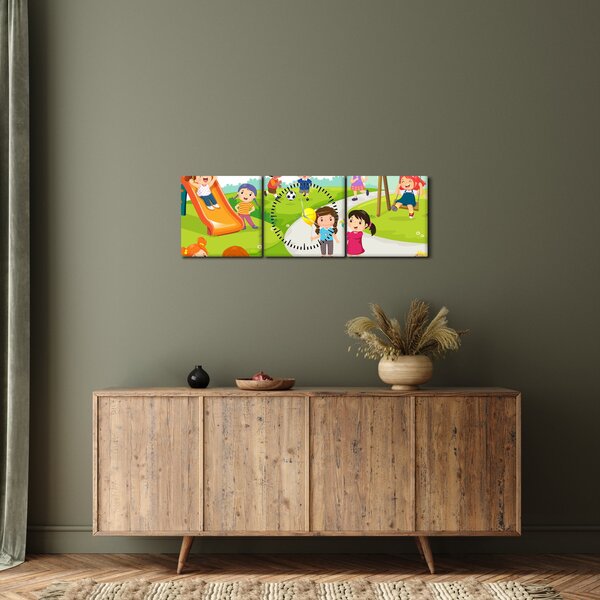 Slika dječje zabave u pješčaniku (sa satom) (90x30 cm)