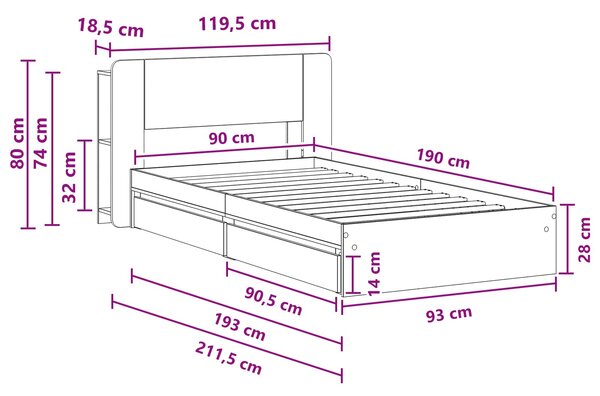 Okvir kreveta s pohranom s ladicama Betonska siva 90 x 190 cm - Siva / 90 x 190 cm