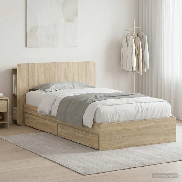 Okvir kreveta s pohranom s ladicama Hrast sonoma 75 x 190 cm - Smeđa / 75 x 190 cm