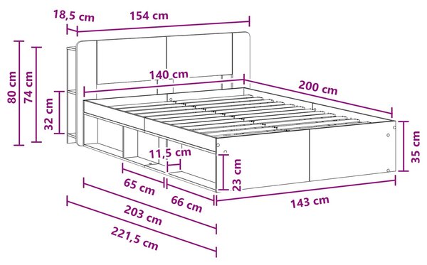 Okvir kreveta s pohranom Betonska siva 140 x 200 cm - Siva / 140 x 200 cm