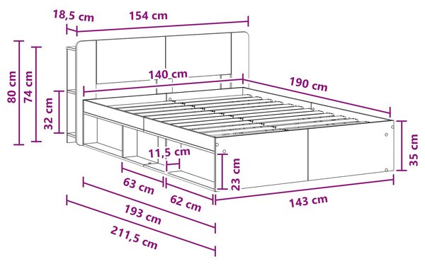 Okvir kreveta s pohranom Betonska siva 140 x 190 cm - Siva / 140 x 190 cm