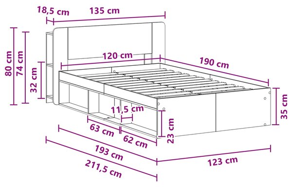 Okvir kreveta s pohranom s uzglavljem Staro drvo 120 x 190 cm - Staro drvo / 120 x 190 cm