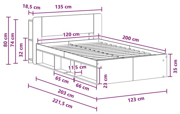 Okvir kreveta s pohranom s uzglavljem Staro drvo 120 x 200 cm - Smeđa / 120 x 200 cm
