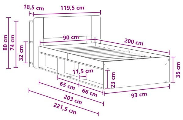 Okvir kreveta s pohranom Crna 90 x 200 cm Konstruirano drvo - Crna / 90 x 200 cm