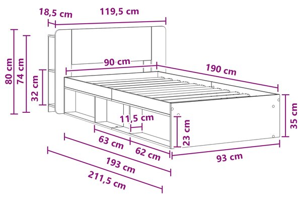 Okvir kreveta s pohranom Bijela 90 x 190 cm Konstruirano drvo - Bijela / 90 x 190 cm