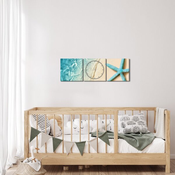 Slika - Morska zvijezda na plaži (sa satom) (90x30 cm)