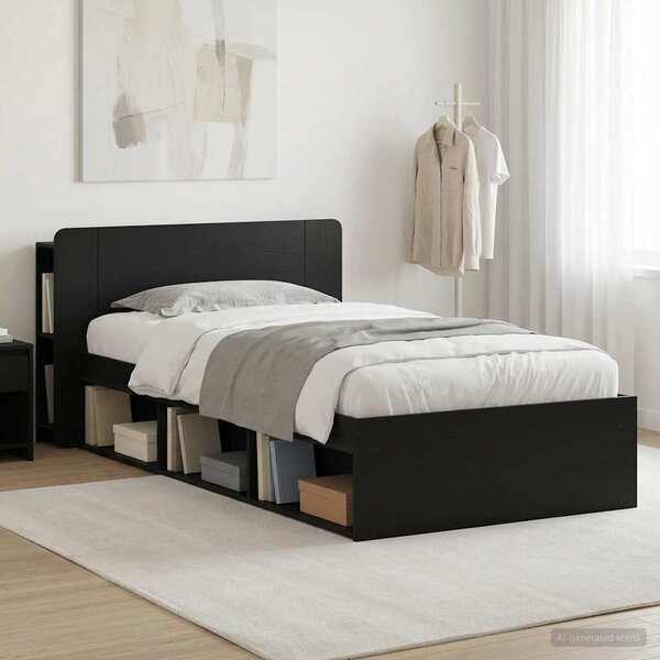 Okvir kreveta s pohranom Crna 90 x 190 cm Konstruirano drvo - Crna / 90 x 190 cm
