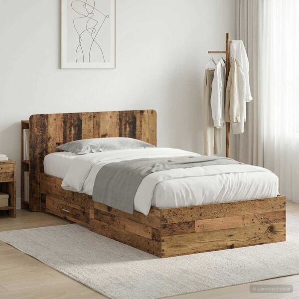 Okvir kreveta s pohranom s uzglavljem Staro drvo 90 x 190 cm - Staro drvo / 90 x 190 cm