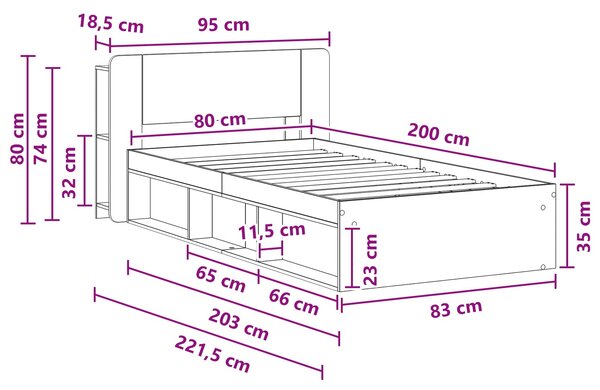 Okvir kreveta s pohranom s uzglavljem Hrast artisan 80 x 200 cm - Smeđa / 80 x 200 cm