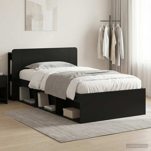 Okvir kreveta s pohranom Crna 75 x 190 cm Konstruirano drvo - Crna / 75 x 190 cm