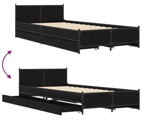 Okvir kreveta s uzglavljem s ladicama Crni hrast 80 x 200 cm - Crna / 80 x 200 cm