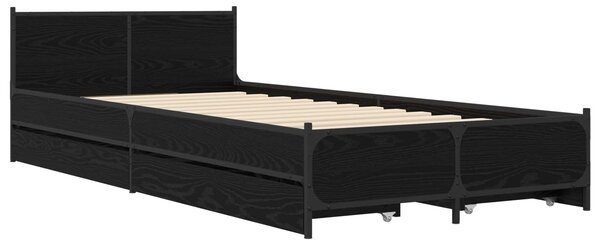 Okvir kreveta s uzglavljem s ladicama Crni hrast 80 x 200 cm - Crna / 80 x 200 cm