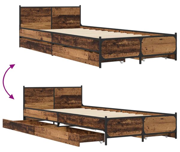 Okvir kreveta s uzglavljem s ladicama Staro drvo 80 x 200 cm - Smeđa / 80 x 200 cm