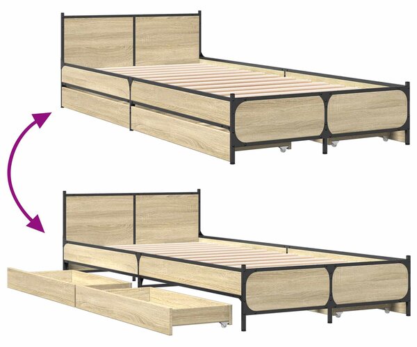 Okvir kreveta s uzglavljem s ladicama Hrast sonoma 80 x 200 cm - Smeđa / 80 x 200 cm
