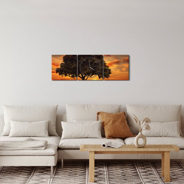 Slika stabla sa zalaskom sunca (sa satom) (90x30 cm)
