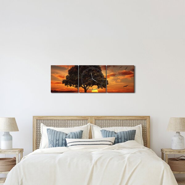 Slika stabla sa zalaskom sunca (sa satom) (90x30 cm)