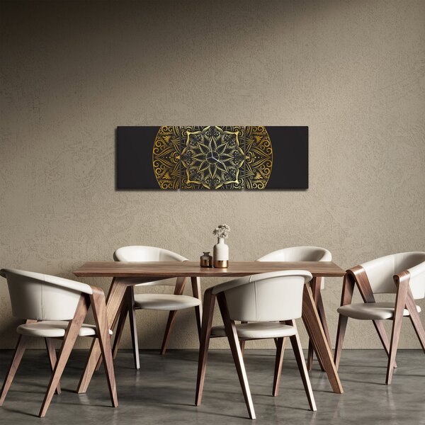Slika zlatne apstrakcije (sa satom) (90x30 cm)