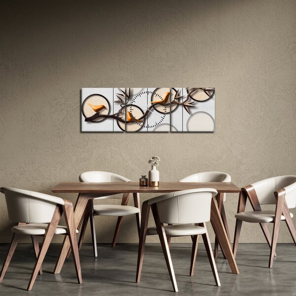 Umjetnička slika - Ptice na grani (sa satom) (90x30 cm)