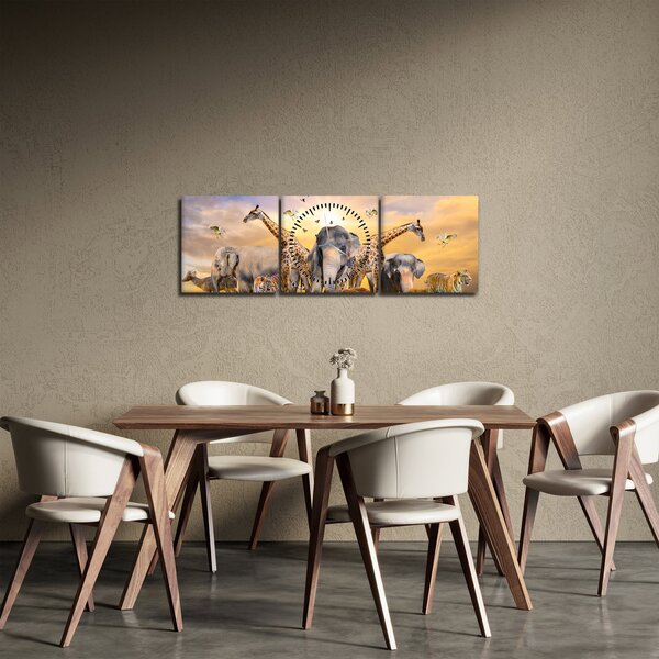 Slika - Afričke životinje (sa satom) (90x30 cm)