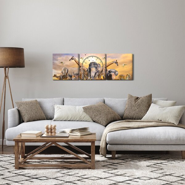 Slika - Afričke životinje (sa satom) (90x30 cm)
