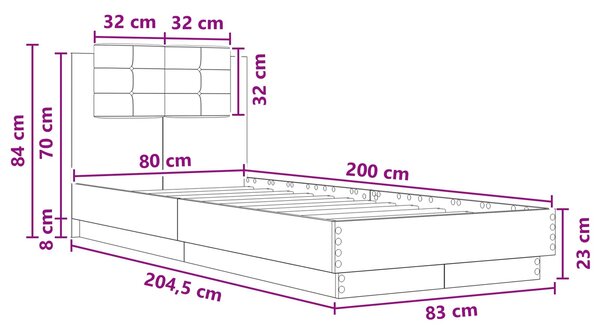 Okvir kreveta s uzglavljem Dimljeni hrast 80 x 200 cm - Smeđa / 80 x 200 cm
