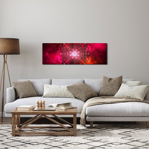 Slika crvene apstrakcije (sa satom) (90x30 cm)